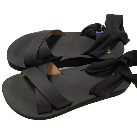 Sanuk Highland Sling ST Soft Top Womens 9 Black Platform Sandals Slip On NEW - Picture 7 of 12
